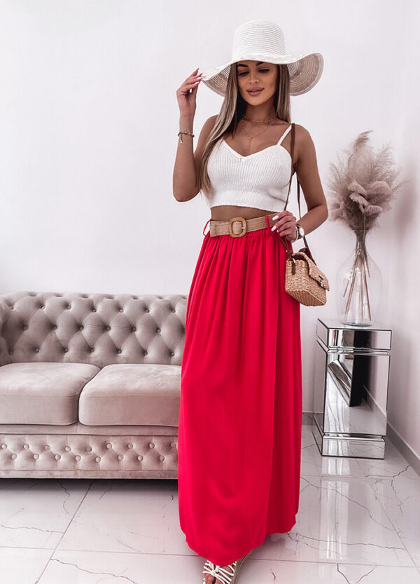 SPÓDNICA MAXI Z PASKIEM RED-621298