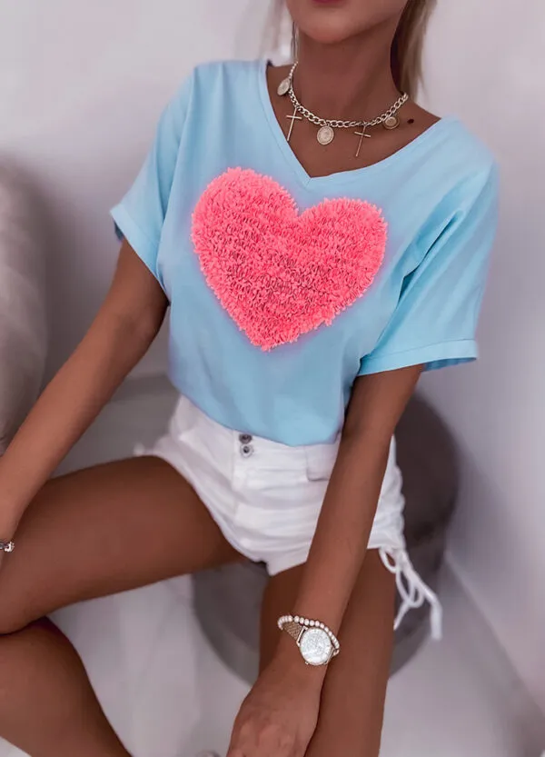 T-SHIRT Z APLIKACJĄ NEON HEART-623440