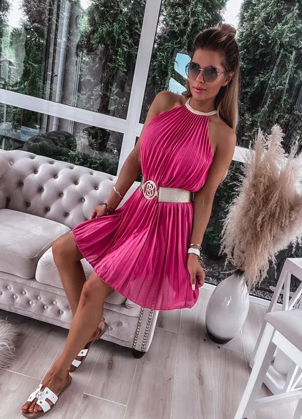 SUKIENKA KOKTAJLOWA PLISOWANA FUCHSIA-623976