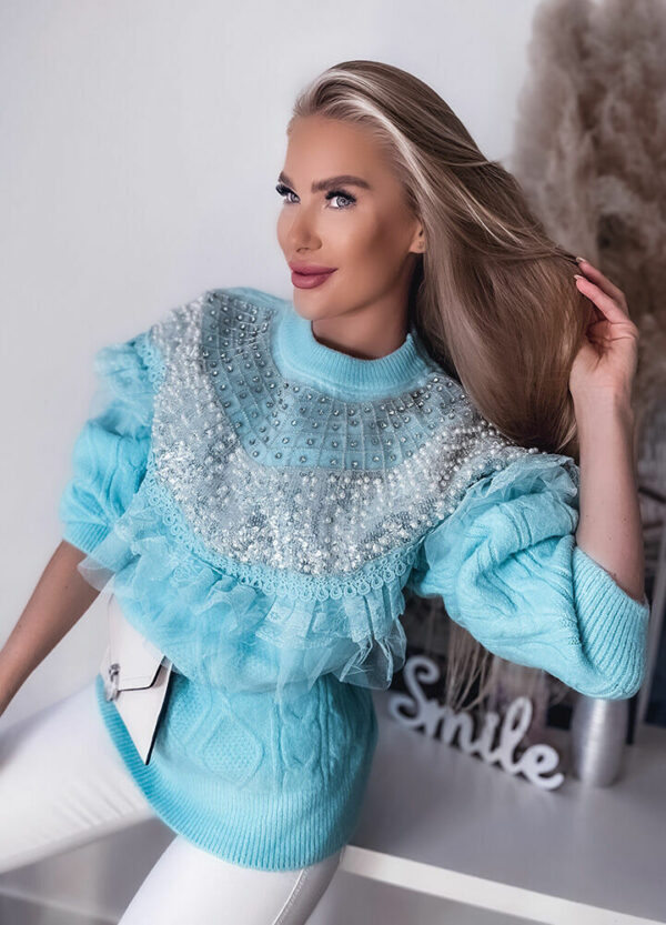 SWETER Z PEREŁKAMI BABY BLUE-0