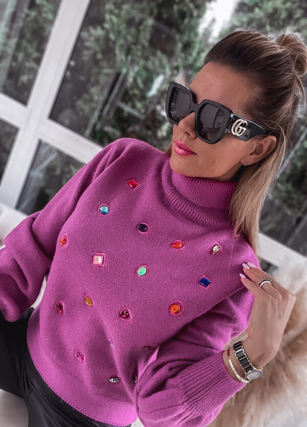 SWETER Z OZDOBNYMI KAMIENIAMI VIOLET-643302