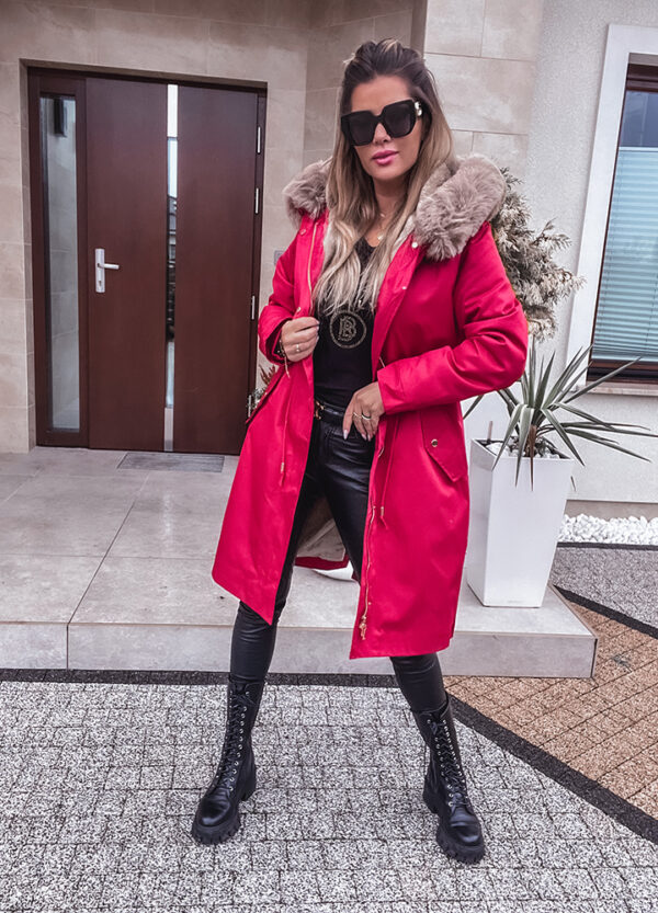 KURTKA PARKA OCIEPLANA FUTERKIEM RED-647756