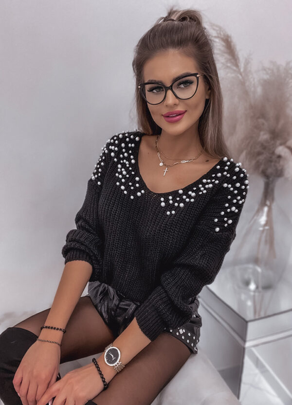 SWETER Z PERŁAMI BLACK-654294