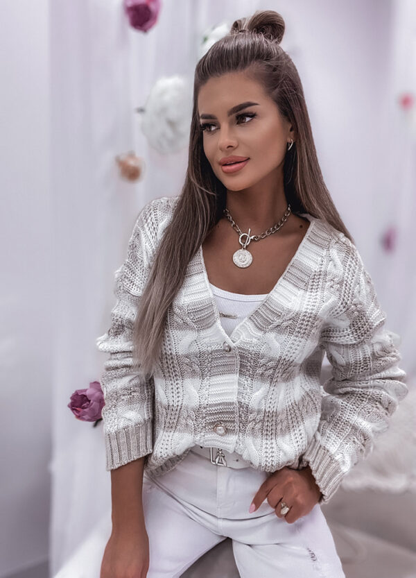 SWETER ZAPINANY NA GUZIKI W PASKI BEIGE-0