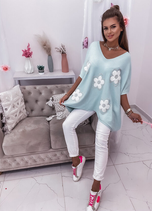 OVERSIZOWY SWETER FLOWERS MINT-663731