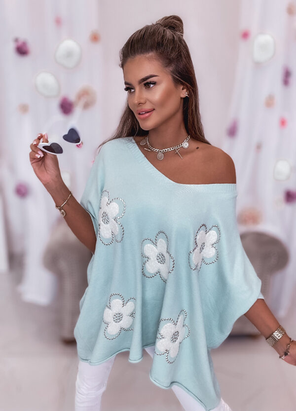 OVERSIZOWY SWETER FLOWERS MINT-663732