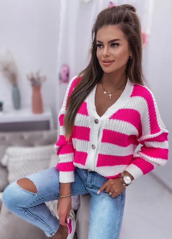 SWETER ZAPINANY NA GUZIKI W PASKI NEON-663881