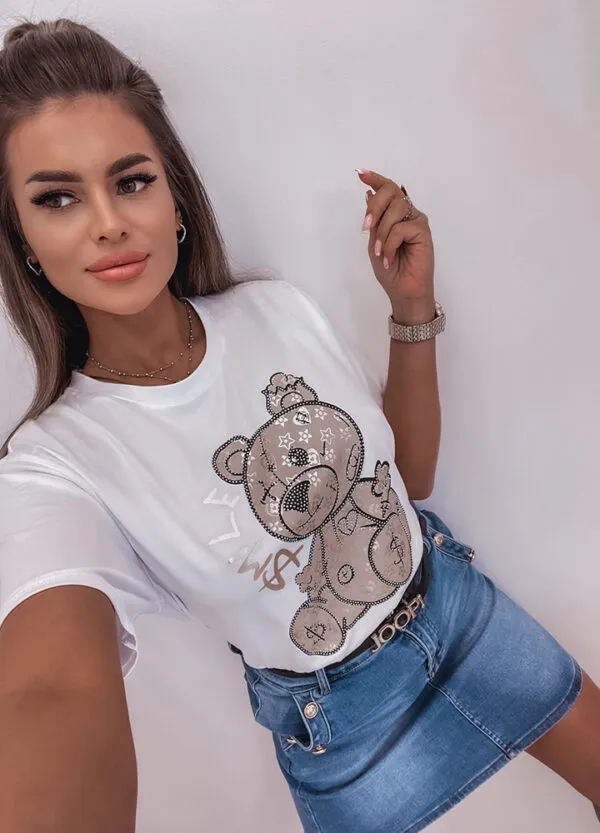 BAWEŁNIANY T-SHIRT BEAR Z CEKINAMI-667955