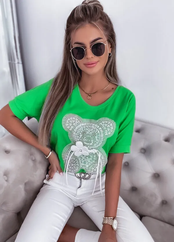 BLUZKA Z CEKINAMI BEAR GREEN-672212