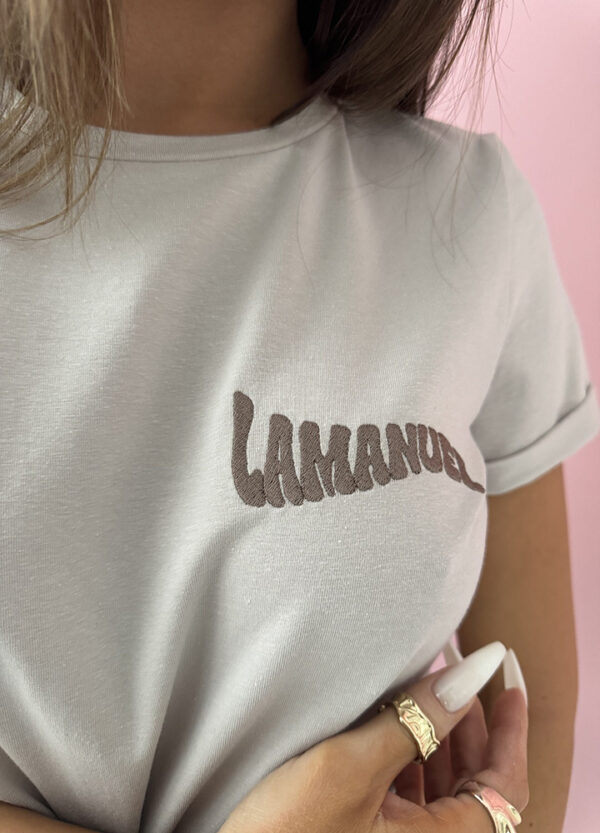 LA MANUEL / T-SHIRT Z NADRUKIEM BEIGE-670003