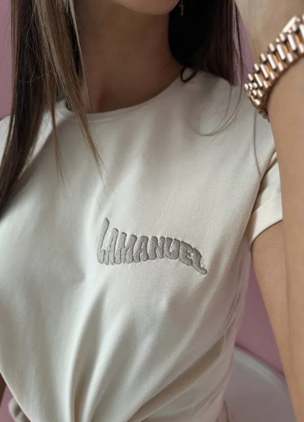 LA MANUEL / T-SHIRT Z NADRUKIEM BEIGE-670004