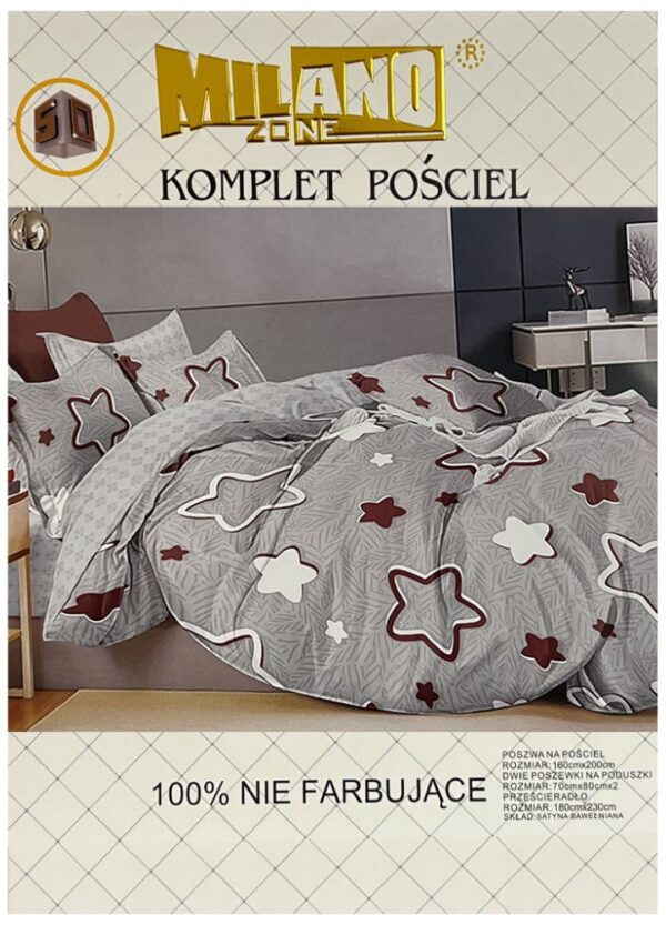 KOMPLET POŚCIELI 160X200 4 CZ. SATYNA BAWEŁNIANA STARS 5D-0