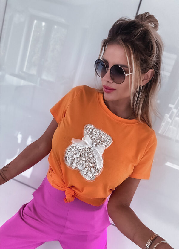 T-SHIRT Z APLIKACJĄ BEAR ORANGE-667851