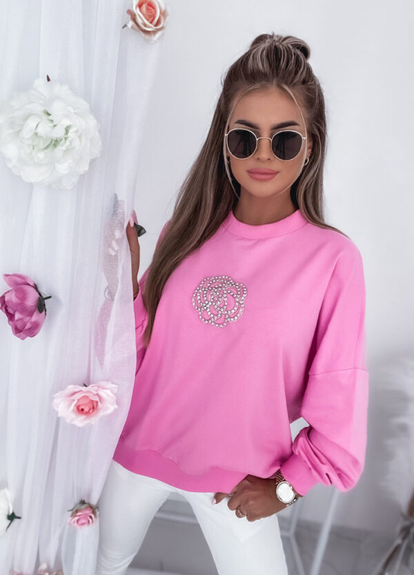 BAWEŁNIANA BLUZA Z CYRKONIAMI ROSE-669916