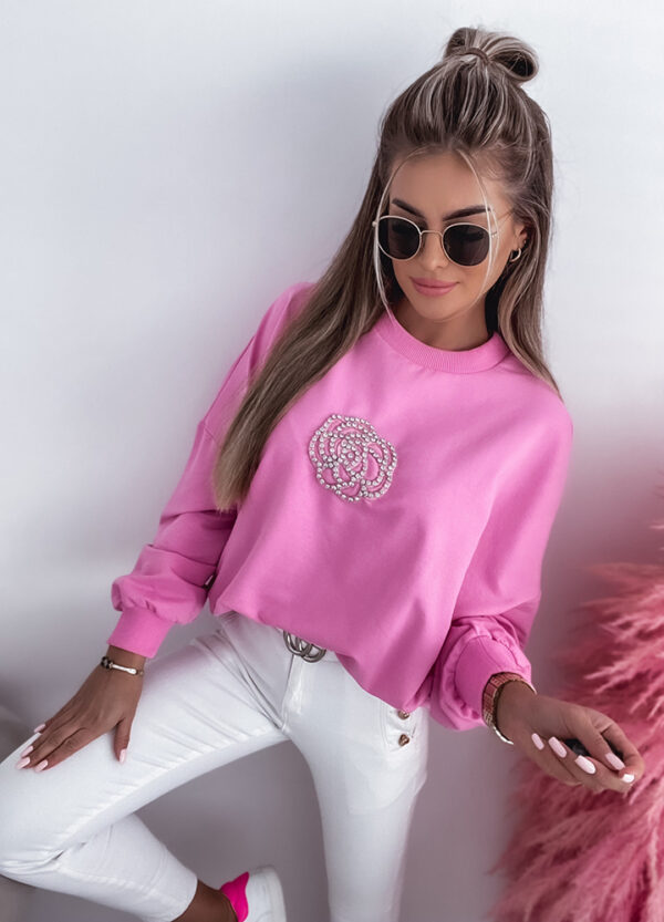 BAWEŁNIANA BLUZA Z CYRKONIAMI ROSE-669918