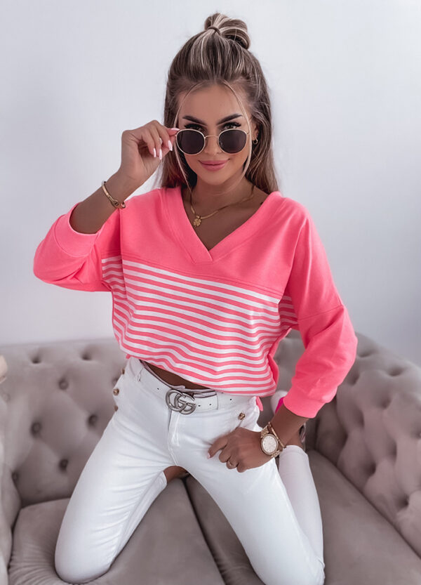 BAWEŁNIANA BLUZA W PASKI NEON-669806