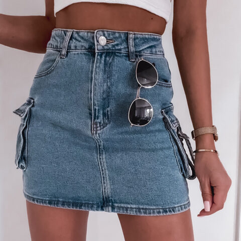 SPÓDNICA JEANSOWA Z KIESZENIAMI DENIM-M-0