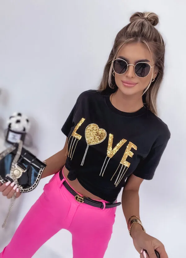 T-SHIRT Z CEKINAMI LOVE BLACK-671538