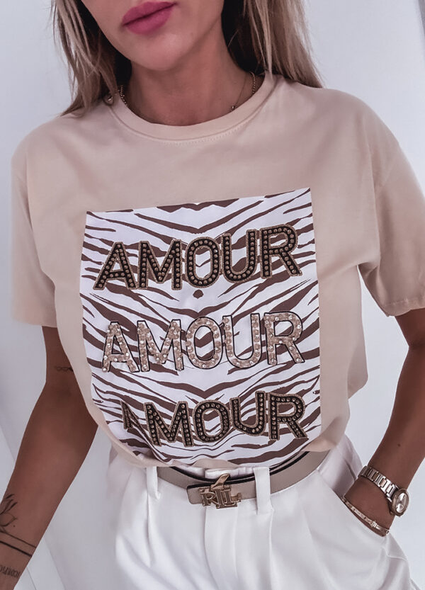 T-SHIRT Z CEKINAMI AMOUR BEIGE-678057