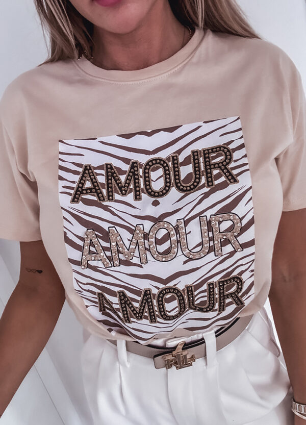 T-SHIRT Z CEKINAMI AMOUR BEIGE-678055