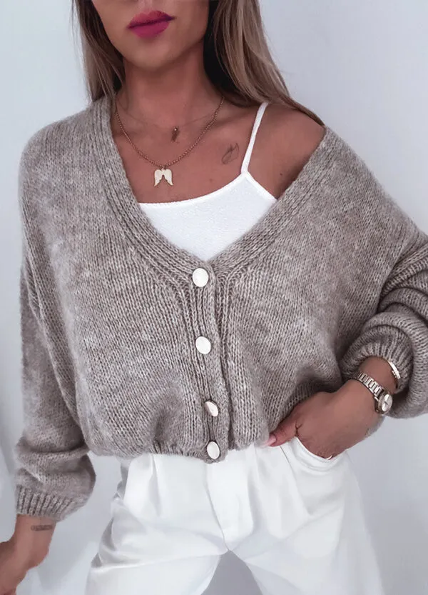 SWETER ZAPINANY NA GUZIKI RELAE BEIGE - Зображення 3