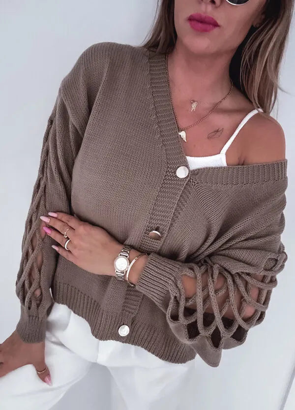 SWETER ZAPINANY NA GUZIKI BROWN - Зображення 3