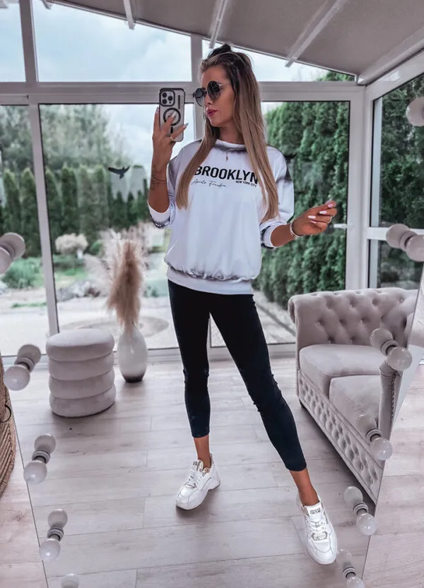 BAWEŁNIANY KOMPLET DRESOWY BROOKLYN / BLUZA + LEGGINSY BLACK & WHITE - Зображення 2