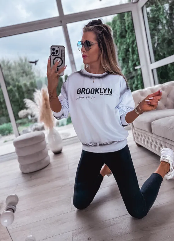 BAWEŁNIANY KOMPLET DRESOWY BROOKLYN / BLUZA + LEGGINSY BLACK & WHITE - Зображення 5