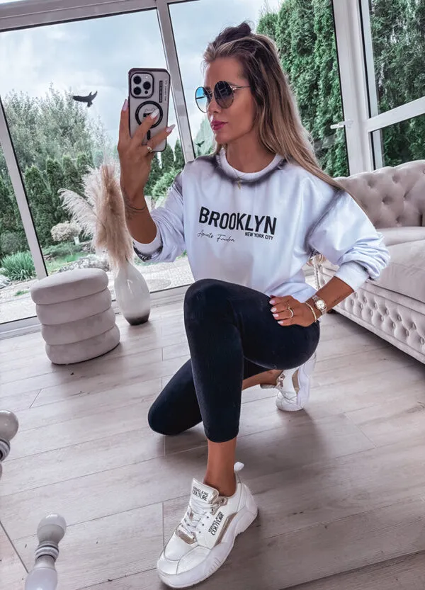 BAWEŁNIANY KOMPLET DRESOWY BROOKLYN / BLUZA + LEGGINSY BLACK & WHITE - Зображення 6