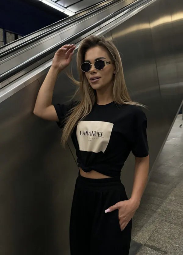 LA MANUEL / T-SHIRT Z NADRUKIEM BLACK