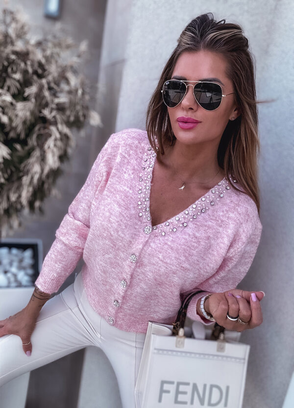 SWETER ZAPINANY NA GUZIKI CROP PINK