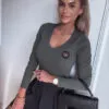 BLUZKA PRĄŻKOWANA KHAKI