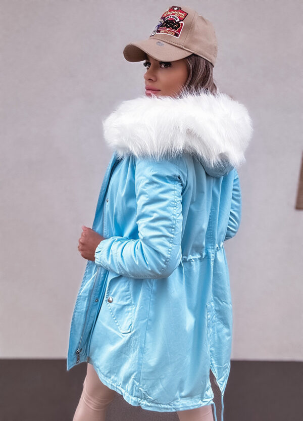 KURTKA PARKA OCIEPLANA FUTERKIEM LIGHT BLUE