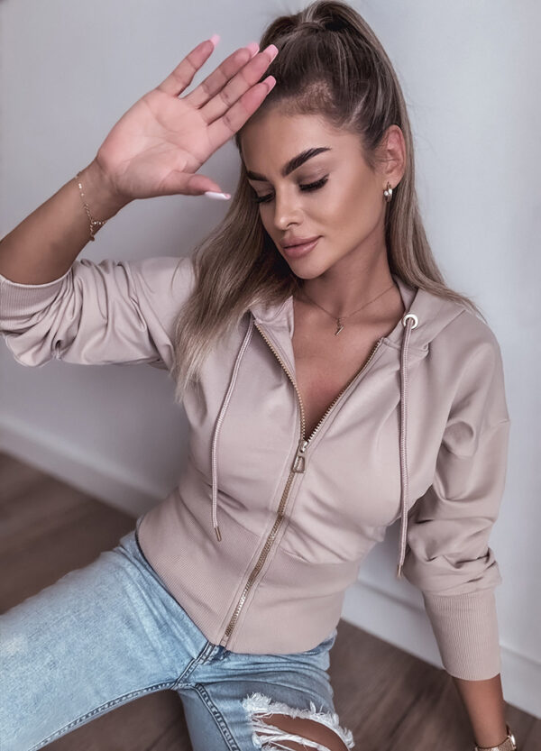 BAWEŁNIANA BLUZA ZE ŚCIĄGACZEM BEIGE