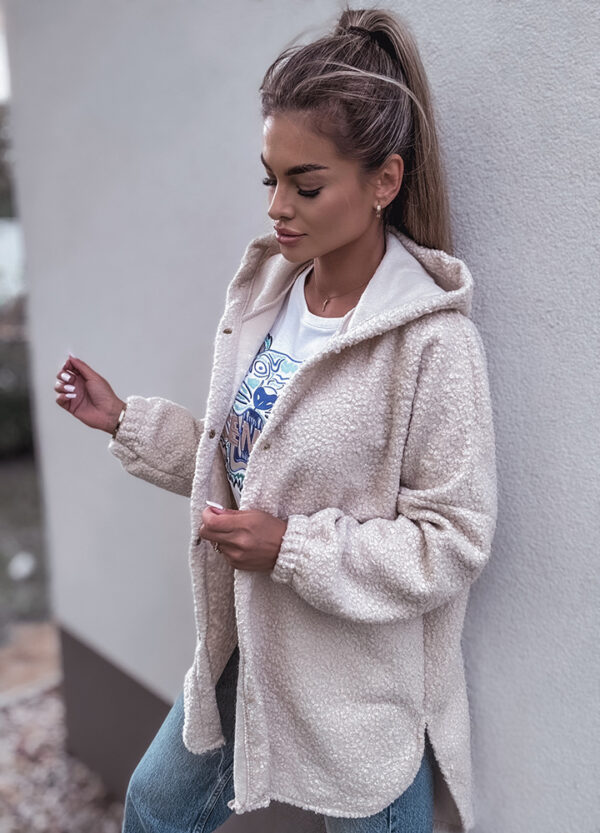 KURTKA Z KAPTUREM BOUCLE BEIGE