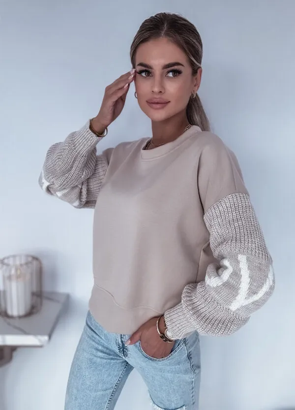 BLUZA SWETERKOWE RĘKAWY BEIGE