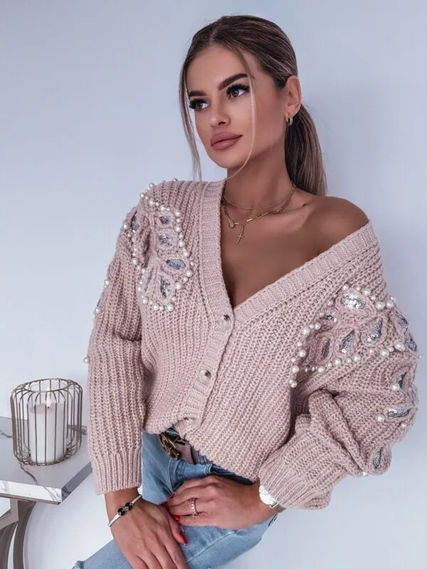 SWETER / KARDIGAN ZDOBIONY PERŁAMI BEIGE