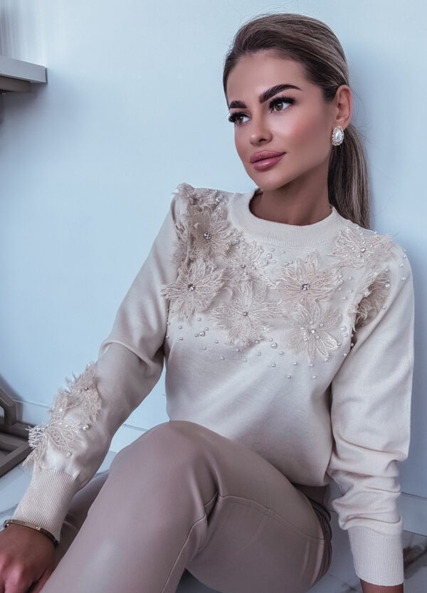 SWETER Z KORONKĄ BEIGE ARACELI