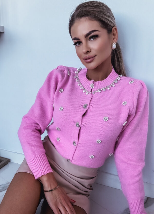 SWETER / KARDIGAN Z APLIKACJĄ ROSE