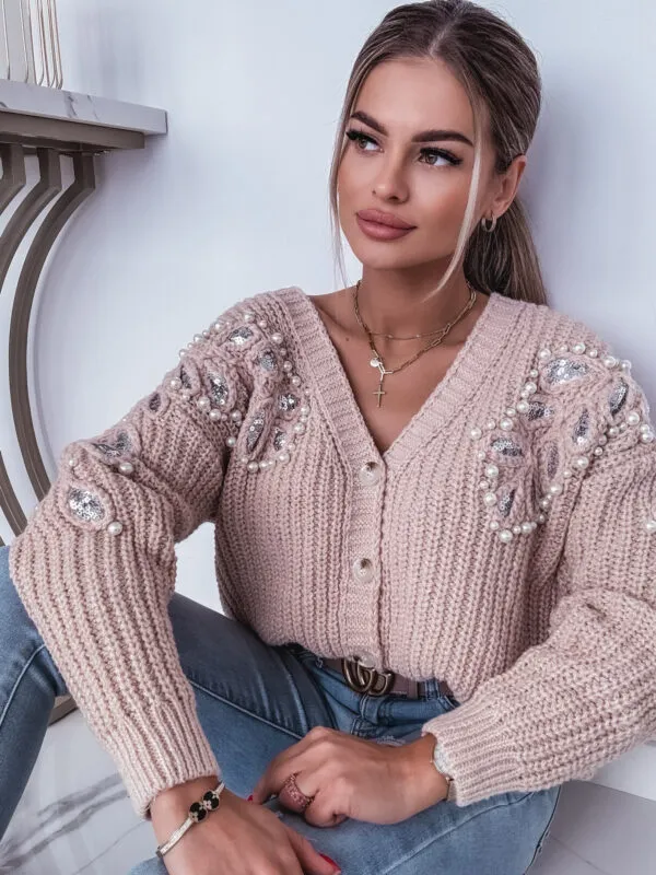 SWETER / KARDIGAN ZDOBIONY PERŁAMI BEIGE