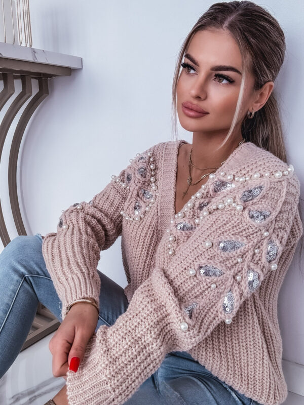 SWETER / KARDIGAN ZDOBIONY PERŁAMI BEIGE