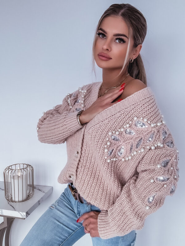 SWETER / KARDIGAN ZDOBIONY PERŁAMI BEIGE