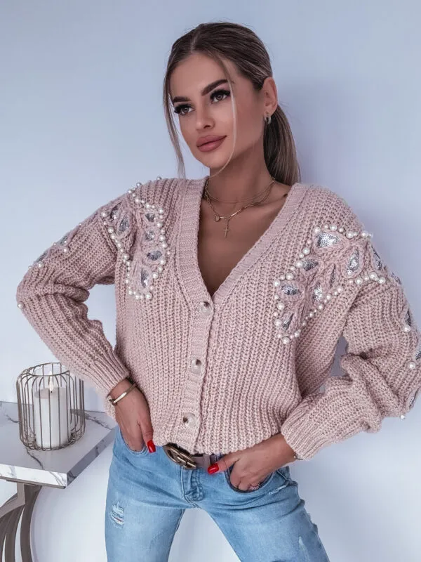 SWETER / KARDIGAN ZDOBIONY PERŁAMI BEIGE