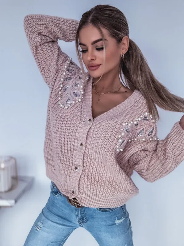 SWETER / KARDIGAN ZDOBIONY PERŁAMI BEIGE