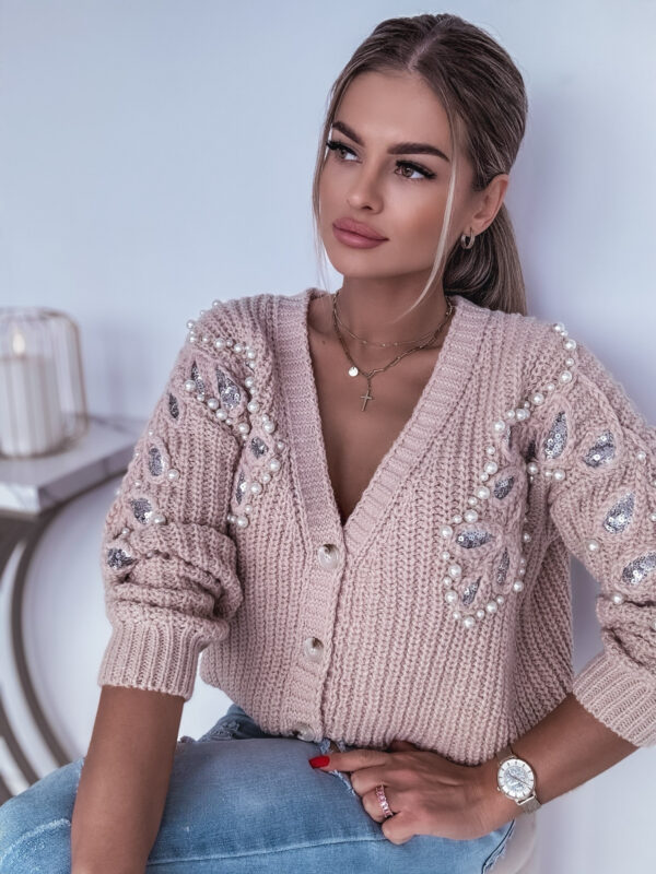 SWETER / KARDIGAN ZDOBIONY PERŁAMI BEIGE