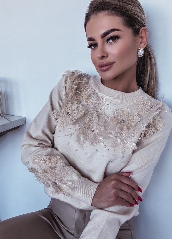 SWETER Z KORONKĄ BEIGE ARACELI