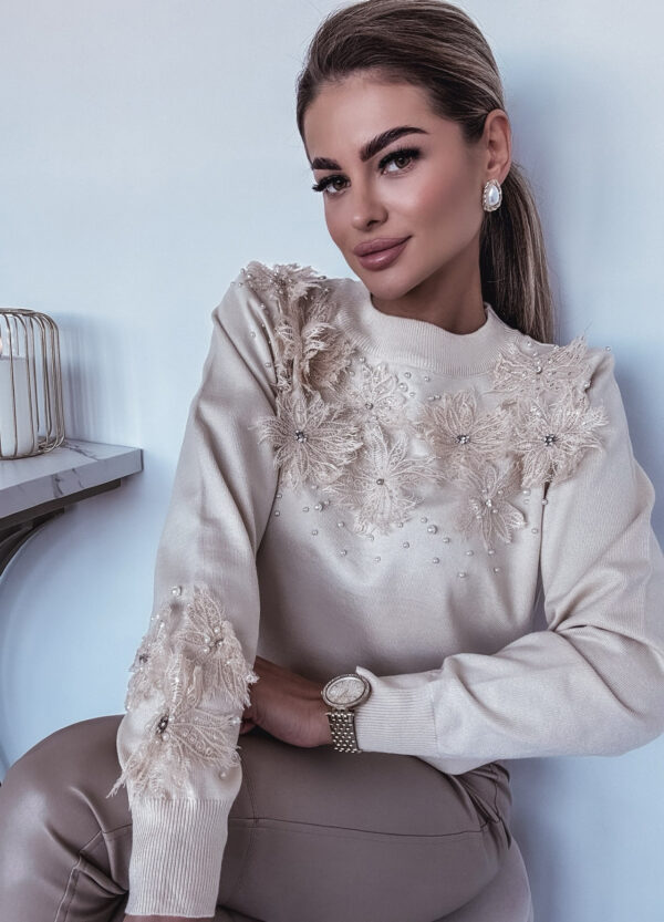 SWETER Z KORONKĄ BEIGE ARACELI