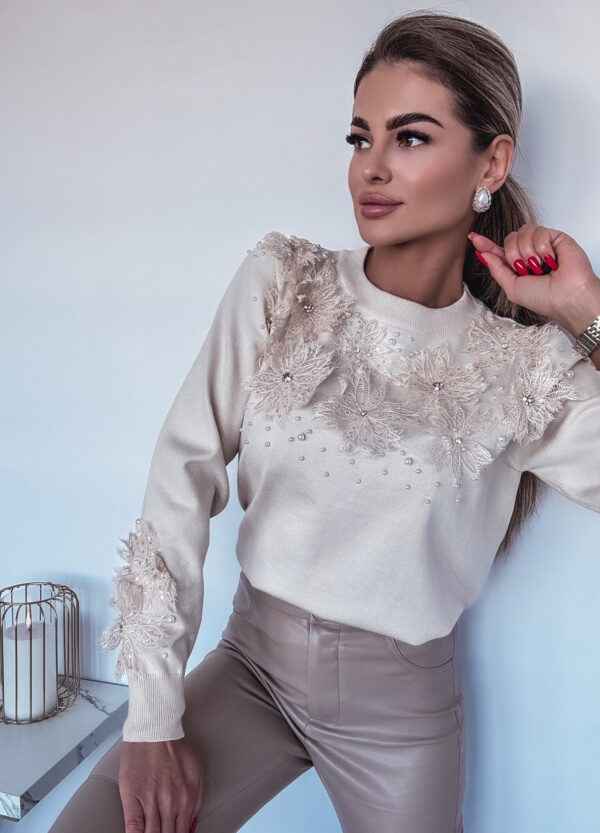 SWETER Z KORONKĄ BEIGE ARACELI