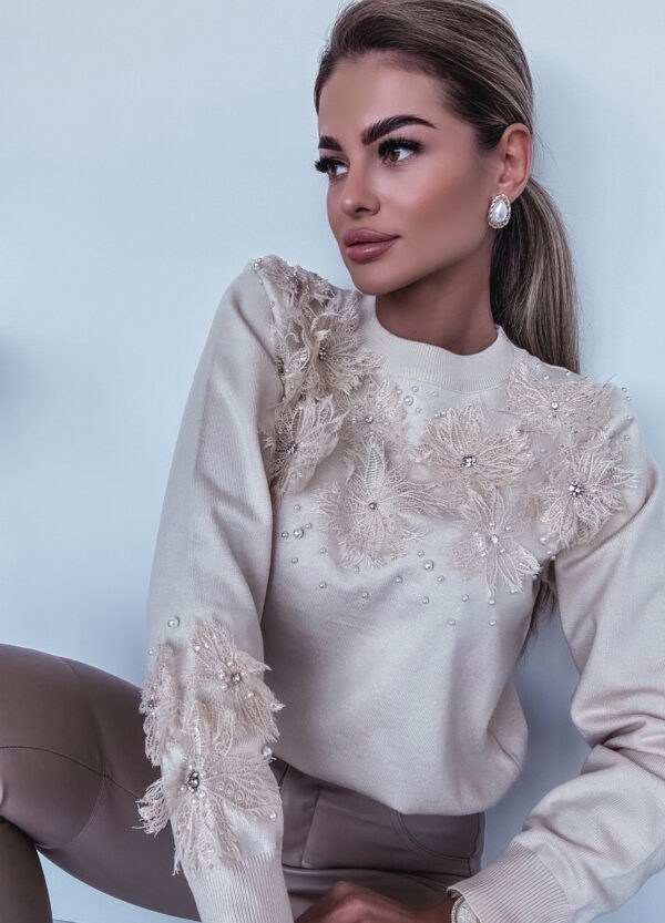 SWETER Z KORONKĄ BEIGE ARACELI