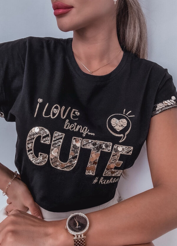 BAWEŁNIANY T-SHIRT Z CEKINAMI CUTE - obrazek 3